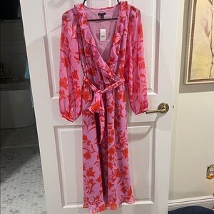 Ann Taylor Pink and Red Floral Wrap Dress